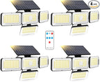 Mokot Solar Lights Outdoor, 288 LED 2800LM Motion Sensor Outdoor Light with Remote Control, 4 Heads IP65 Waterproof Solar Flood Security Lights for Outside Patio Wall - 4Pack
