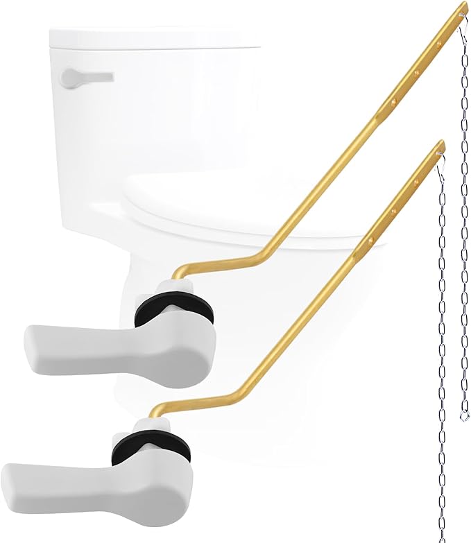 Hygie Rinse Metal Toilet Handle Lever Flush Replacement, 2PCS Universal Side Mount Toilet Handle with Stainless Steel Flapper Chains, Toilet Repair Kit, White