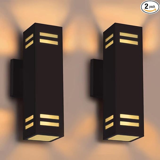 Up Down Lights Outdoor Wall Light, Brown Exterior Dawn to Dusk Outdoor Light Fixture, Porch Lights Wall Mount 2 Pack, IP65 Aluminum Modern Outside Lights for House Front Door, Porch