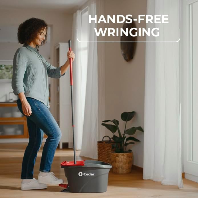 O-Cedar Easywring Microfiber Spin Mop & Bucket Floor Cleaning System with 4 Extra Refills