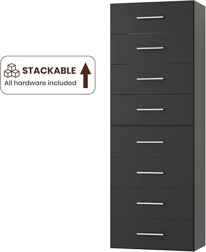 ROOMTEC 19.5" 4 Drawer Short Tower Closet Unit, Modular Closet System with Drawers and Shelf, Wardrobe Organizer for Bedroom or Walk-in Closet, Wall Mounted, Customizable Clothes Storage Unit, Black