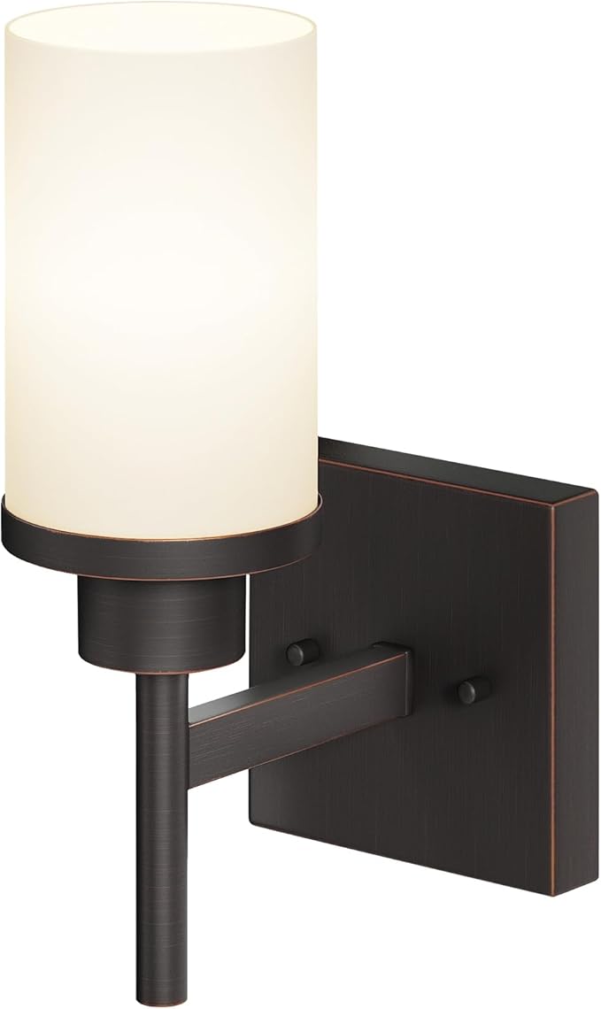 Wall Lights Over Mirror Bathroom Vanity Light Fixtures with White Frosted Glass, Wall Sconce for Porch Hallway Entrance, Oil Rubbed Bronze T001ORB-L1