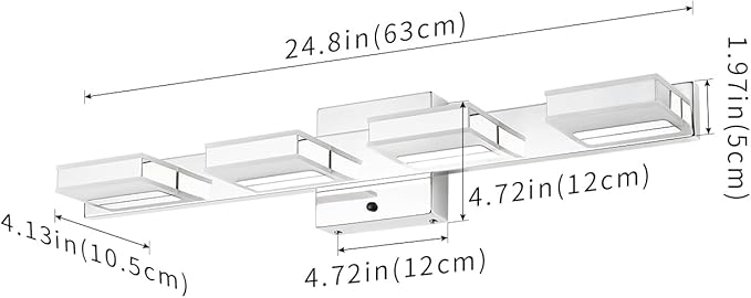 mirrea 24" LED Chrome Vanity Light 3000K/4000K/5000K CCT Adjustable 4 Light Bathroom Light Fixture Over Mirror