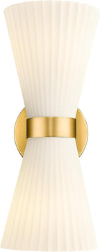 Gold Sconce Wall Lighting, HWH Single Wall Vanity Light Fixture Brushed Gold Wall Sconce Lamp, Modern Indoor Up Down Wall Light with Frosted Milk White Striped Glass Shade, 5HZG97B-2W BG