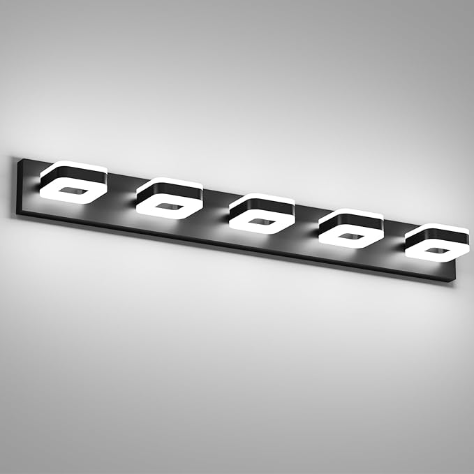 Tipace 5 Lights Black Bathroom Light Fixtures Modern LED Bathroom Vanity Lights Over Mirror 40.5 inch White Light 360°Rotatable