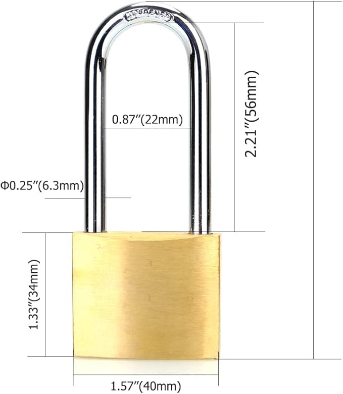 ABRAFOX Lock Solid Brass Keyed Different Long Shackle Padlock -（1-9/16 inch 40mm 2pack