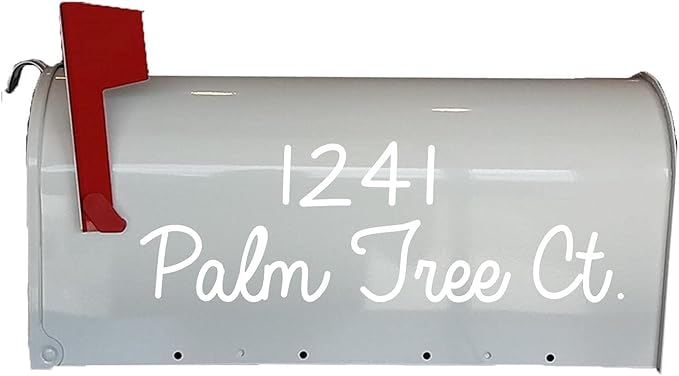Personalized Mailbox Decal Set of 2 Decals With Street Address & Street Name Custom Design Mailbox Sticker Vinyl Letters VWAQ-CMB4 (WHITE)