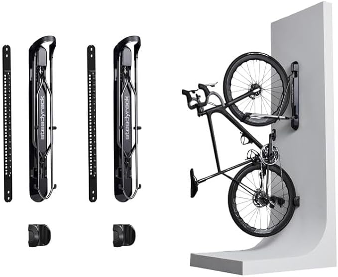 Steadyrack Bike Rack for Road Bikes - The Original Wall Mounted Vertical Bike Storage - Fits Narrow Tires - Space Saving Pivot Design - Heavy-Duty Steel Rack for Indoor Garage, Apartment or Home Use