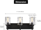 BONLICHT Vanity Light Fixtures 3 Light Modern Wall Sconces Lighting Black Bathroom Lights Wall Mounted with Hammered Glass Shade,Farmhouse Wall Light for Mirror Cabinets, Powder Room, Dressing Table