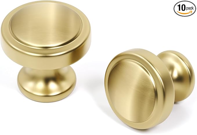 10 Pack Brushed Gold Cabinet Knobs Gold Kitchen Knobs Round Cabinet Hardware for Dresser Drawers,Aluminum Alloy