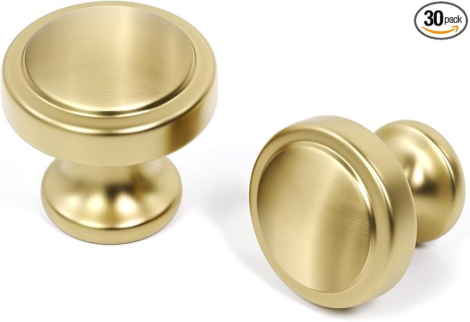 30 Pack Brushed Gold Cabinet Knobs Gold Kitchen Knobs Round Cabinet Hardware for Dresser Drawers,Aluminum Alloy