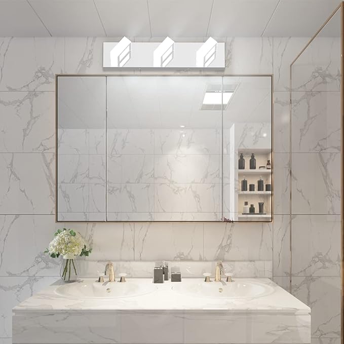 Ralbay Modern LED Bathroom Vanity Lights 3 Lights Stainless Steel Acrylic Bathroom Wall Lighting Fixtures Modern LED Vanity Lights Over Mirror(Natural White Light)