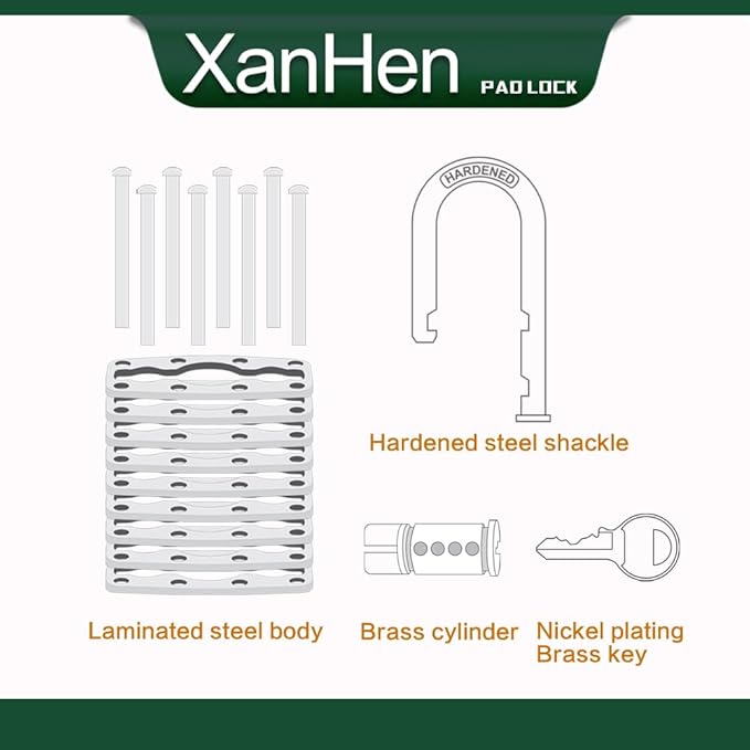 Laminated Steel Padlocks, Keyed Alike - 60 Pack, 1-9/16" Shackle, Brass Cylinder, Metallic, For Hasp Latch, Sheds, Fences, Storage Locker, School, Gym