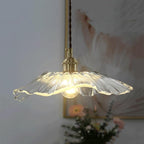 Glass Pendant Lights Full Brass Modern Pendant Lighting Fixture 11 Inch with Rippled Transparent Shade Adjustable Hanging Lamp for Dining Room and Kitchen Island