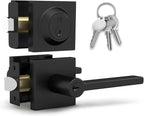 Mega Handles Prime Entrance Combo, Entry Lever Door Handle and Single Cylinder Deadbolt Lock and Key Combo Pack, Heavy Duty Square Locking Door Levers Set for Left or Right-Handed Doors - Matte Black