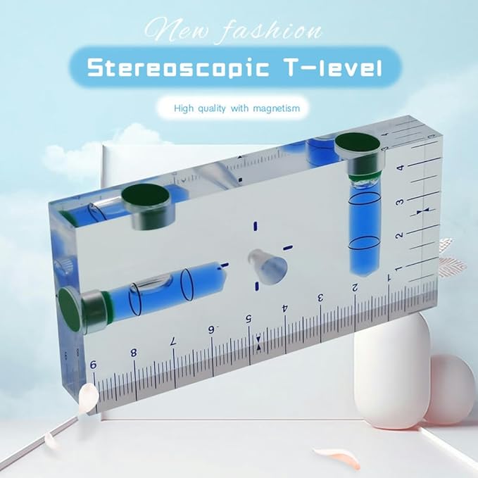 Transparent Rectangular high-Precision T-Shaped Level Integrated Small Household Magnetic Water Level (blue, 95 * 51 * 13mm)