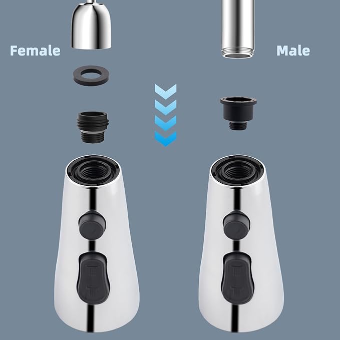 iFealClear Universal Metal Kitchen Faucet Head Replacement with 15 Adapters, 3-Mode Stainless Steel Pull Down Sink Faucet Sprayer Head Nozzle, Compatible with Moen, Delta, Pfister Faucets, Chrome