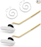 2 Pack Universal Brass Toilet Handle Replacement Kit, Side/Angle Mount Toilet Flush Handle Compatible with Kohler K-GP30324-CP/TOTO/American Standard, Stainless Steel Flapper Chain, White