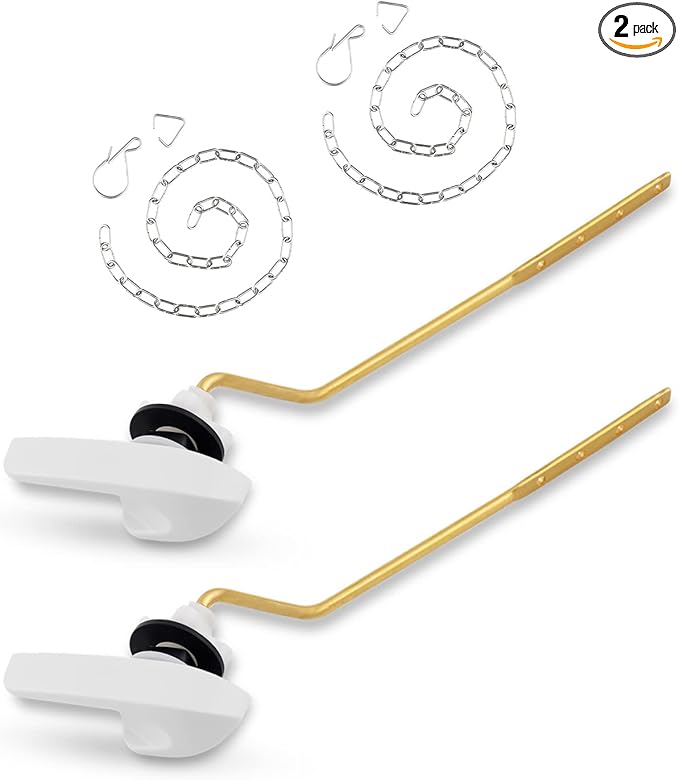 2 Pack Universal Brass Toilet Handle Replacement Kit, Side/Angle Mount Toilet Flush Handle Compatible with Kohler K-GP30324-CP/TOTO/American Standard, Stainless Steel Flapper Chain, White