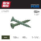 Grip-Rite L114ST1 PrimeGuard Plus #8 x 1-1/4" Wood to Wood Deck Screw, Green, 1lb Box
