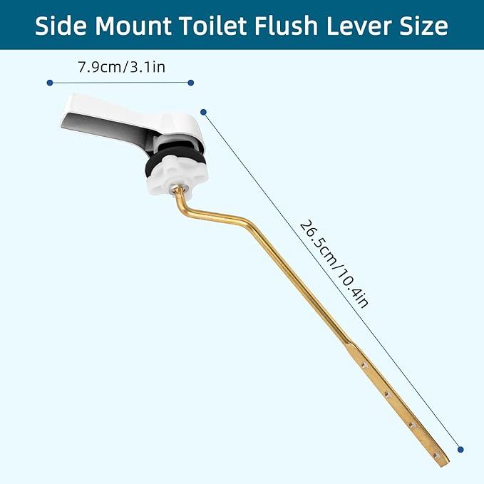 Hygie Rinse Metal Toilet Handle Lever Flush Replacement, Universal Side Mount Toilet Handle with Stainless Steel Flapper Chains, Toilet Repair Kit, White