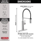 Delta Antoni Pro Style Commercial Kitchen Faucet with Pull Down Sprayer, Chrome Single Hole Kitchen Sink Faucet, Single Handle, Chrome 18803-DST