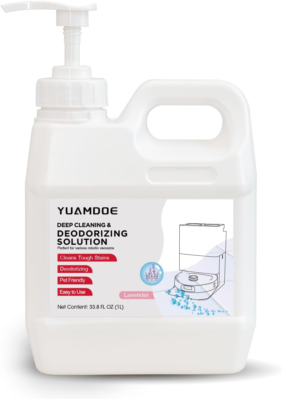 Deep Cleaning & Deodorizing Solution, 33.8FL OZ/1L, Designed for Roborock, Compatible with Saros Series, S8 Series, S7 Series, Q Revo Series, Q Series, Lavender Fragrance
