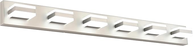SOLFART LED Modern Bathroom Vanity Lights Over Mirror Fixture Brushed Nickel Vanity Light 6 Light LED Nickel Wall Light