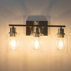 EMONG Brushed Nickel Bathroom Light Fixtures, 3-Light Vanity Lights with Clear Glass Shade, Wall Sconces for Hallway, Farmhouse, Living Room, Kitchen