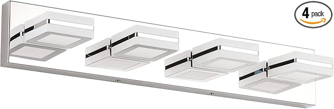 Ralbay Modern LED Bathroom Vanity Lights 4 Lights Up and Down Modern Chrome Bathoom Wall Lighting Over Mirror Rotatable Acrylic Stainless Steel Chrome Vanity Lights