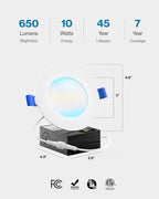 Sunco 24 Pack 4 Inch LED Recessed Lights, Canless Ceiling Light Slim, 650 LM, 10W, Selectable CCT 2700K/3000K/4000K/5000K/6000K, Dimmable, Wafer Thin, with Junction Box ETL