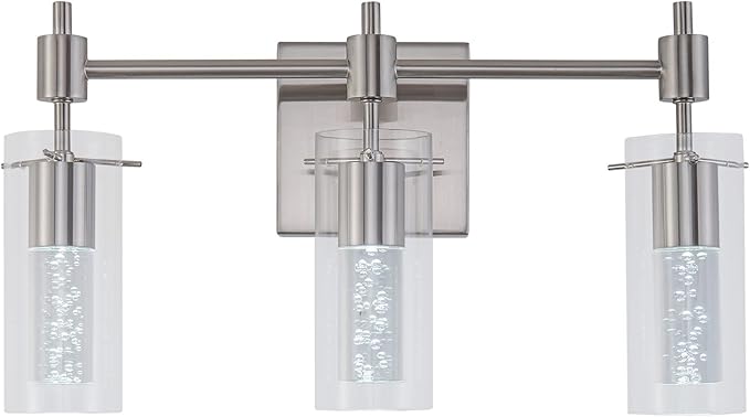 LED Vanity Lights - 24" Modern Bathroom Light Fixtures, 3-Light Brushed Nickel Vanity Light with Crystal Bubble & Clear Glass Shade, 24W Bathroom Lighting Fixtures Over Mirror
