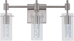 LED Vanity Lights - 24" Modern Bathroom Light Fixtures, 3-Light Brushed Nickel Vanity Light with Crystal Bubble & Clear Glass Shade, 24W Bathroom Lighting Fixtures Over Mirror