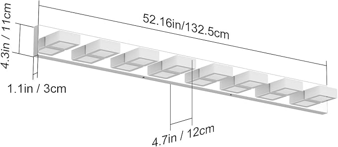 Ralbay 52" Modern Chrome Vanity Lights 8 Lights Acrylic Stainless Steel LED Vanity Light Fixtures Chrome Bathroom Lighting Over Mirror