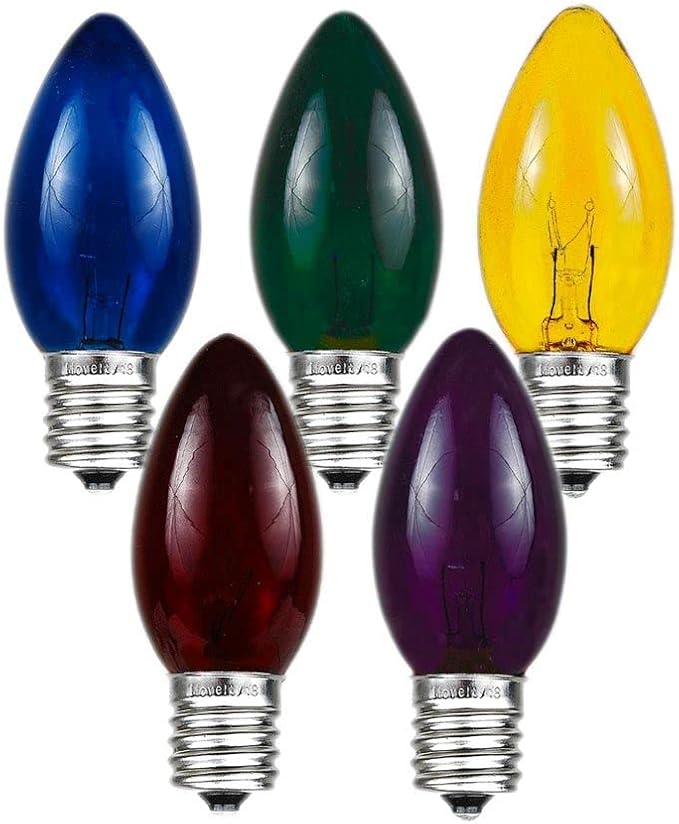 Novelty Lights 5 Pack C9 Outdoor Christmas Replacement Bulbs, Multi, E17/C9 Intermediate Base, 7 Watt