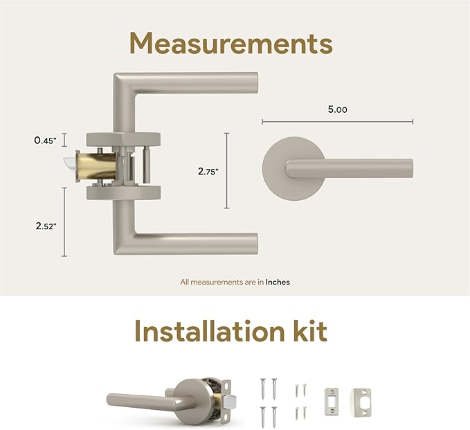 Mega Handles Ronn Passage Lever Door Handle Set for Hallway, Closet and Bathroom, Heavy Duty Door Levers, Fits All Standard Door Sizes, Screws Included - Satin Nickel (1 Pack)