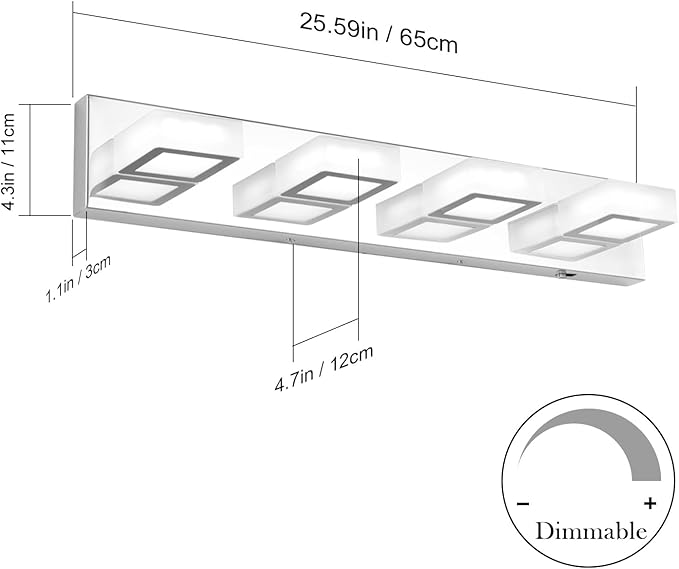 Ralbay Modern Led Bathroom Vanity Lights 5 Color Temperature 4 Lights Dimmable Acrylic Modern LED Chrome Bathroom Vanity Lighting Fixtures