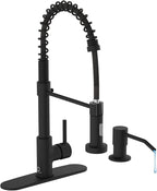 Kitchen Faucet Set, Black Kitchen Sink Faucets with Pull Down Sprayer and Soap Dispenser, Single Handle Stainless Steel Faucets for Kitchen Sinks, Farmhouse RV Faucet with Deck Plate