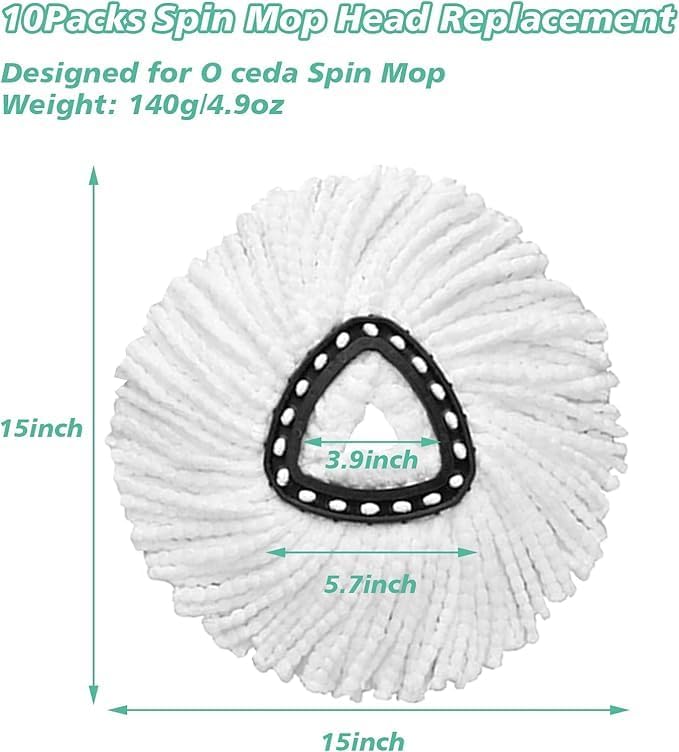 20PCS Spin Mop Replacement Head,100% Microfiber Mop Heads Replacements Compatible with Triangle Spin Mop,360 Degree Round Spin Mop Replacement Head for Easy House Cleaning Floor Mopping