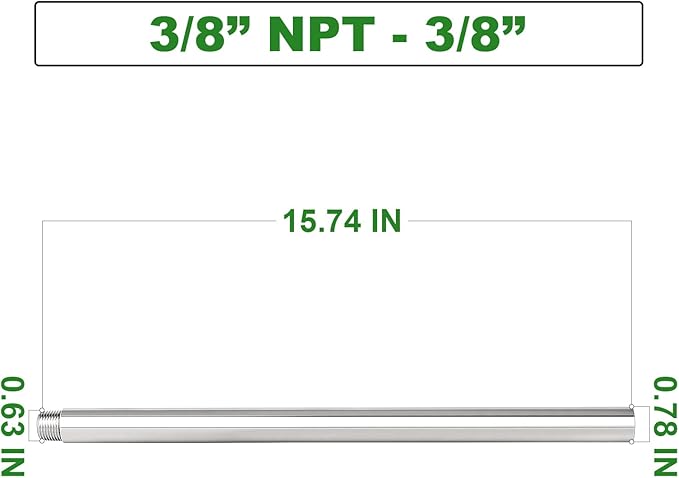 TAISHER 1PCS Stainless Steel Pipe Fittings, 3/8" NPT Male x 3/8" NPT Female Threaded, 16" Length Nipple Cast Pipe