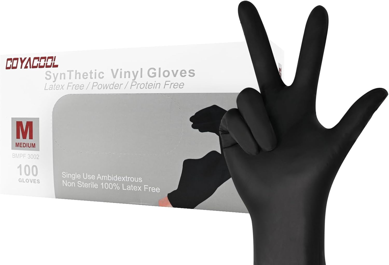 Disposable Gloves Medium, Nitrile and Vinyl Blend Material Gloves, Latex Free, 4 Mil,100 Pc. - Food Grade Glove for Cleaning, Food Prep,Hair Dye, Tattoo, Black