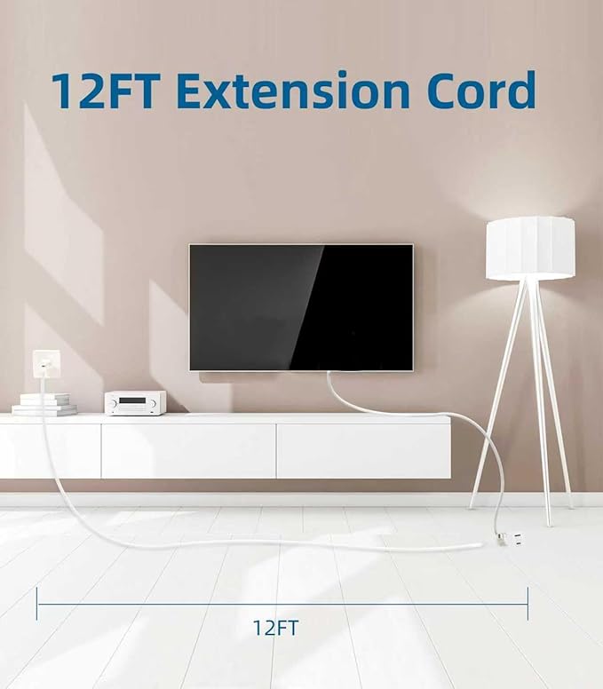 TiFFCOFiO Indoor Extension Cord, 2 Prong 12 Feet Extension Cord, 3 Polarized Outlets with Safety Slide Windows,13A/1625W, 16 AWG, 1 Pack