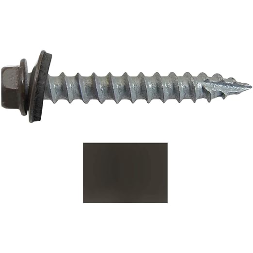 #14 Metal ROOFING SCREWS(250) Screws x 1-1/2" ANTIQUE BRONZE Hex Washer Head Sheet Metal Roof Screw. Self starting/self tapping metal to wood-EPDM washer-Colored head. for corrugated roofing
