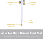 Gas Stove Cleaner Brush and Scraper for Cleaning Tool Kit Brass Brushes for Burners Range Top Oven Pan Small Plastic Scrappers for Dish Cooktop Non Scratch Counter Cutting Board Use