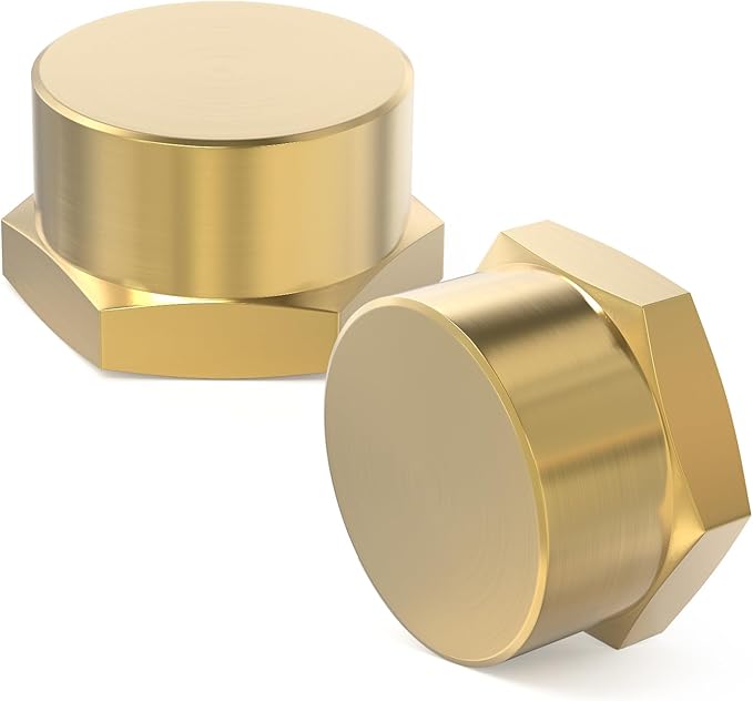 GASHER 3/4"NPT Brass Pipe Cap, NPT Female Thread Socket Pipe End Cap Plugs Fitting 10PCS