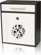 Wall Mount Mailbox, Large Capacity Mailbox for House Outside Galvanized Steel Rust-Proof Metal Post Drop Box, 12"×10.5"×4.7" Flower Hollowed Wooden Patterned Metal Sheet White