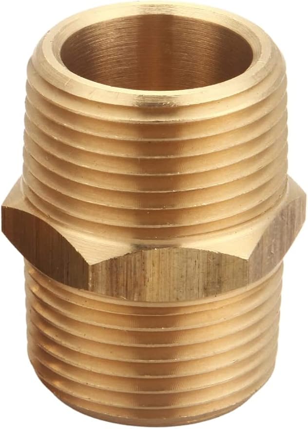 3/4 Inch NPT Brass Nipple Male Pipe Fitting Adapter, Hex Nipple, (3/4 inch x 3/4 inch NPT Male, 2 Piece), Straight Connector Pipe Fitting, Thread 1" OD to 1" OD