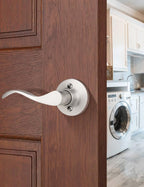 Mengico 1 Pack Satin Nickel Dummy Door Lever, Single Left Side Door Handle for Closets, Non-Turning Pull Only Lever Set, Wave Style Interior Door Knob