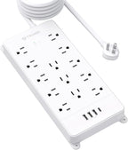 TROND Surge Protector Power Strip 15 ft Cord - Long Extension Cord, 13 Widely-Spaced Outlets Expansion with USB C Ports, 4000 Joules, Flat Plug, Wall Mount, ETL Listed, Office Desk Accessory, White