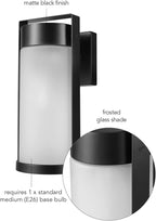 GLOBE Electric 60000165 1-Light Outdoor Wall Sconce, Matte Black, Frosted Glass